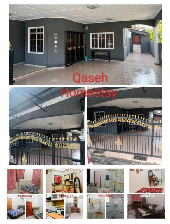 a collage of four pictures of a house at Qaseh Homestay in Kampong Jelatang