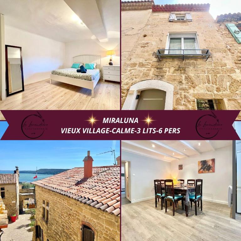 un collage de photos d'une villa avec une chambre et une maison dans l'établissement Miraluna - Village médiéval, calme, insolite, 6 personnes, à Miramas