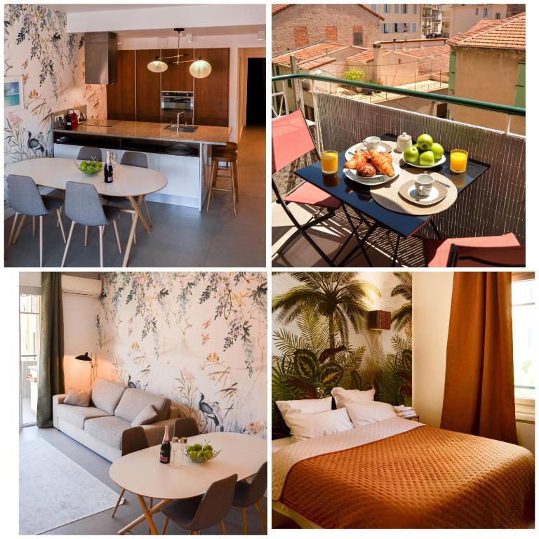 un collage de photos d'une cuisine et d'un salon dans l'établissement AzurAppart 3-rooms Cannes Carnot, à Cannes