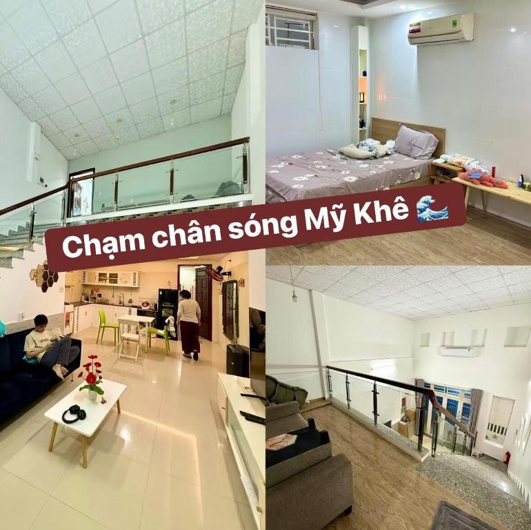 two pictures of a living room and a bedroom at 2 floors -2 sleeps - full furniture in Da Nang