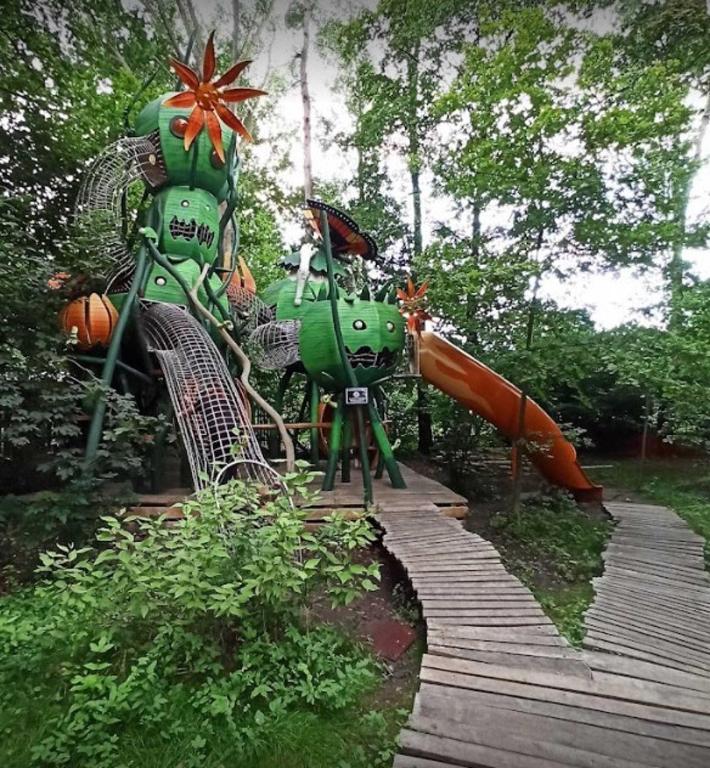 a playground in a park with a roller coaster at Ganzes Tiny House "Thüringer Ruhe" mit großem Garten nahe Rennsteig in Laucha
