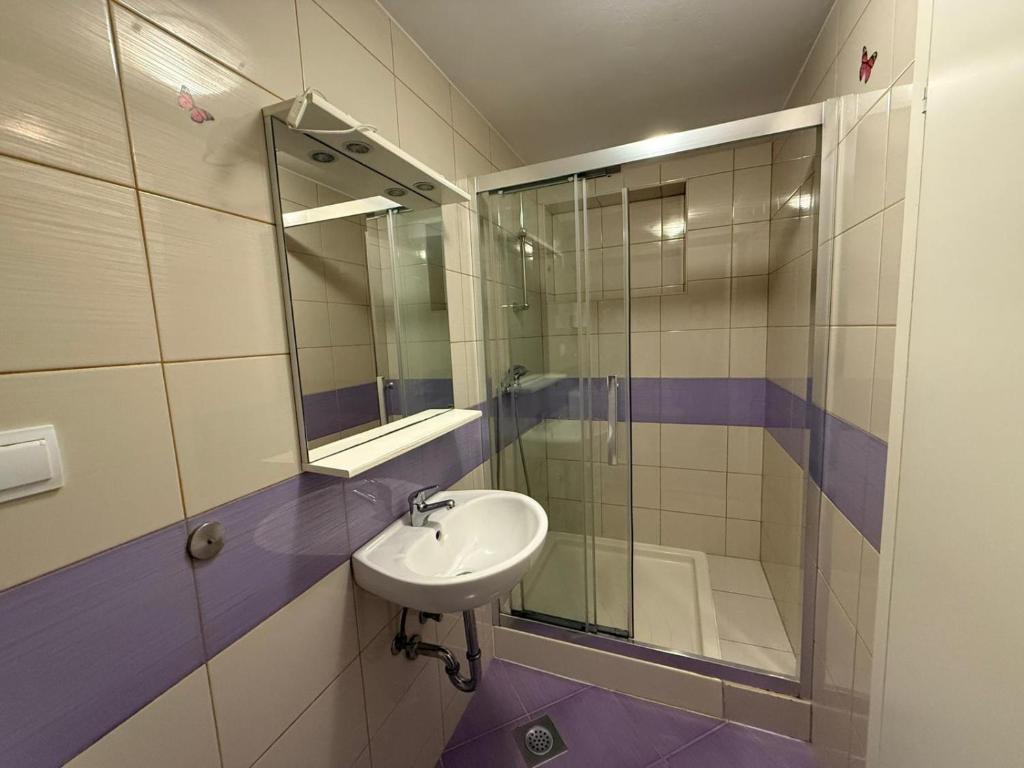 a bathroom with a sink and a shower at Letizia in Banjole