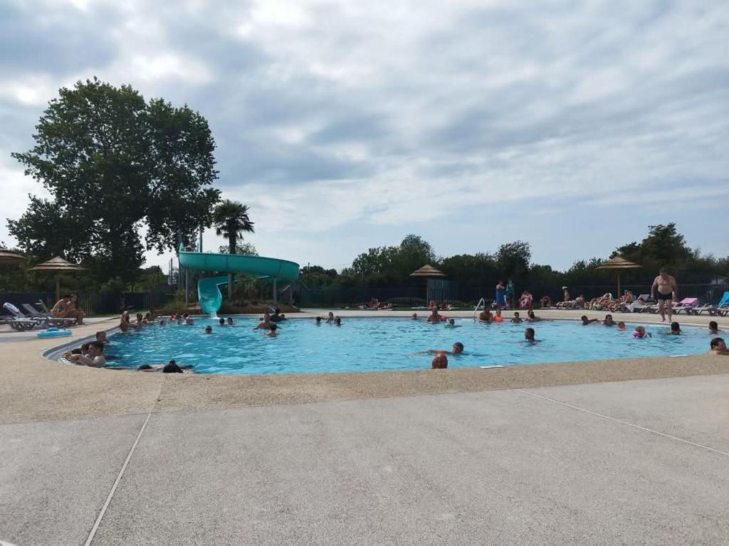 un groupe de personnes dans une piscine dans l'établissement Mobil-home 