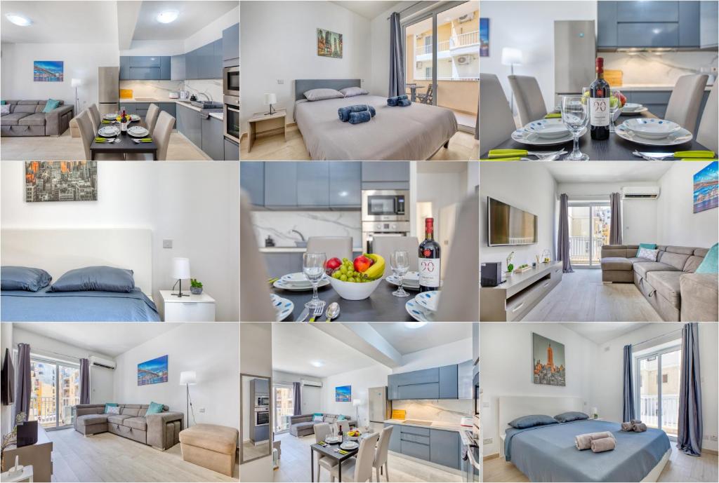 a collage of photos of a hotel room at The Apateu in St Paul's Bay