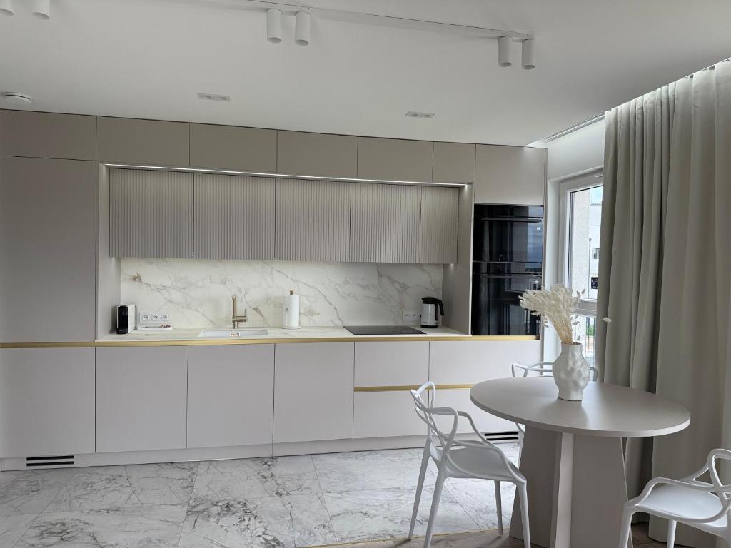 Kuchyň nebo kuchyňský kout v ubytování GOLD Apartment - Lotnisko Pyrzowice-Katowice
