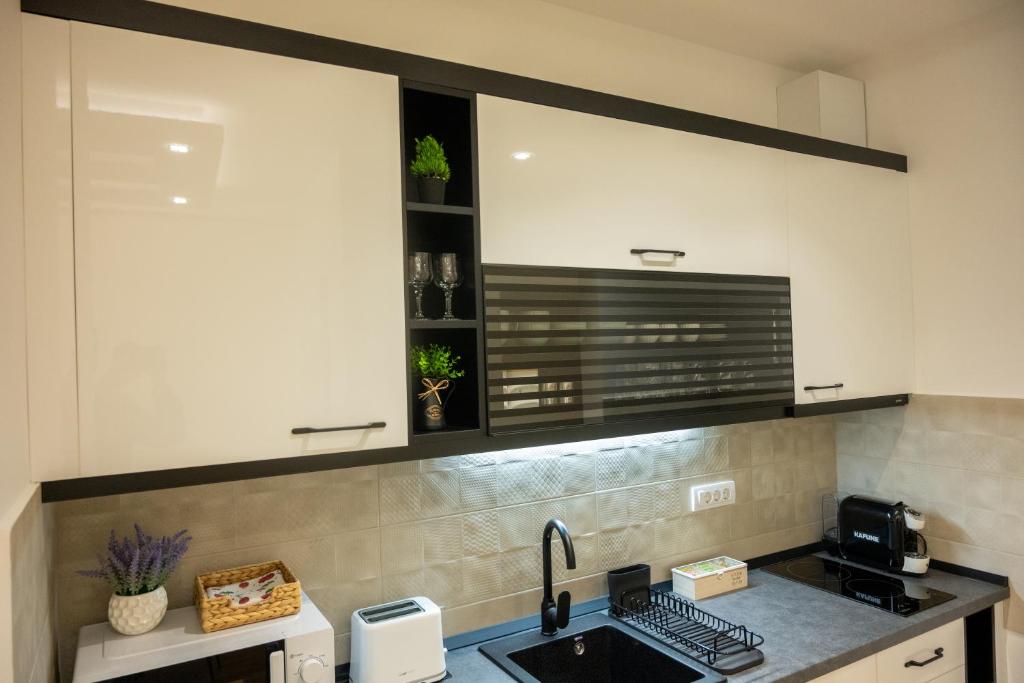 Kuchyň nebo kuchyňský kout v ubytování Cherry Lux Apartments