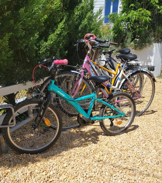 - un groupe de vélos garés l'un à côté de l'autre dans l'établissement Les Lavandes Pornichet, à Pornichet
