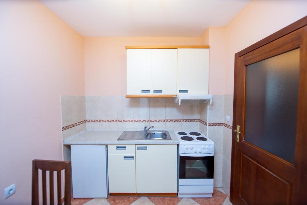 a small kitchen with a sink and a stove at Apartmani Becici in Bečići