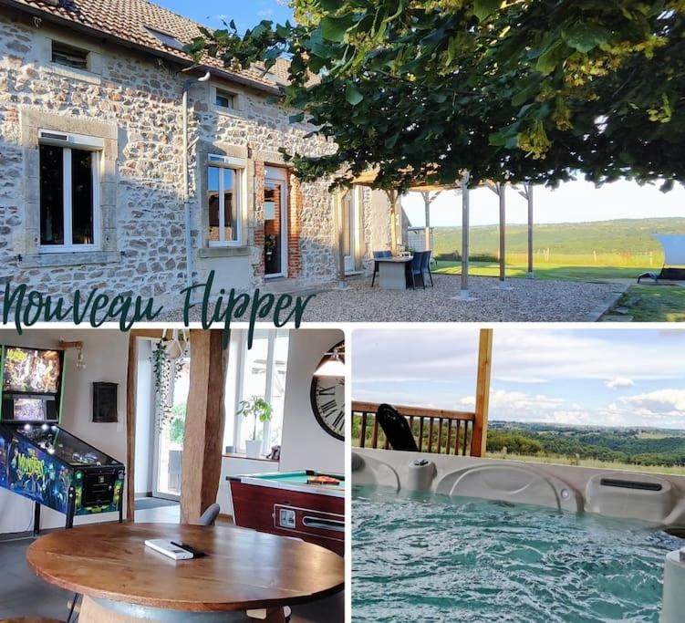 un collage de photos d'une maison avec un billard dans l'établissement Maison Vue sur la Vallée Spa XXL Billard & Flipper, à Budelière