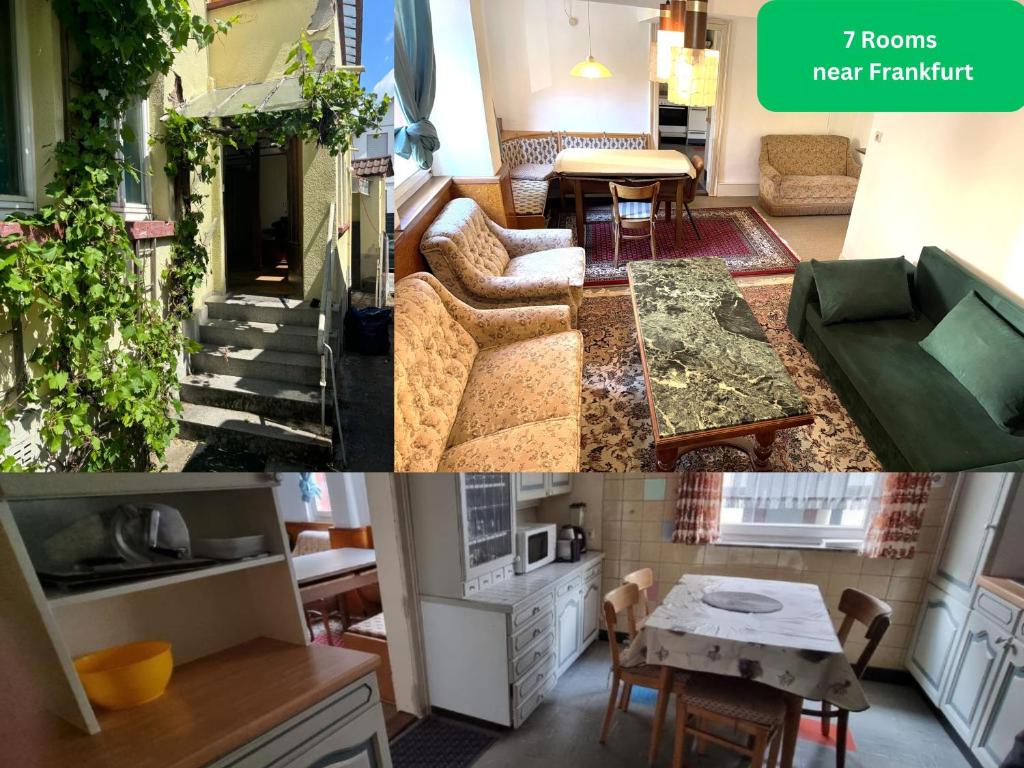 een woonkamer met een bank en een tafel bij 3 Floor XXL House, 7 Rooms, 2 Kitchen, 15 Minutes to Frankfurt, Washing Machine in Kelkheim