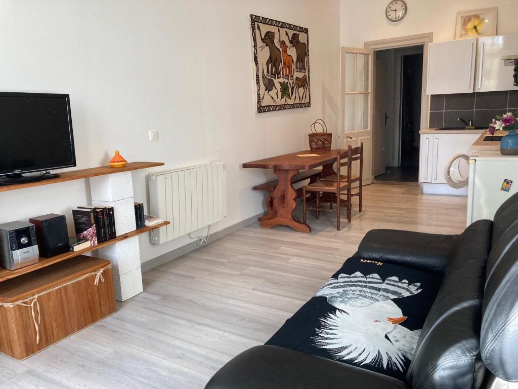 un salon avec un canapé et une table dans l'établissement appartement 4 personnes sete centre, à Sète