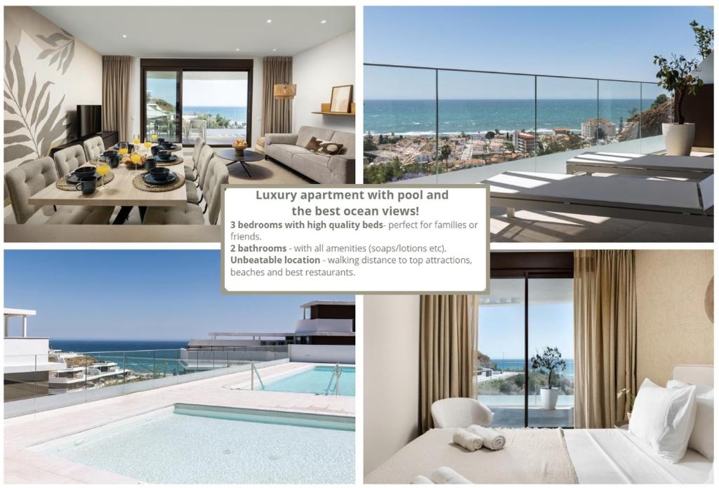 a collage of photos of a living room and a villa at Luxury 3bed-Apartment with Stunning Sea Views in Rincón de la Victoria