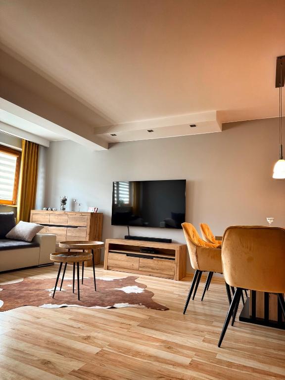 Televízia a/alebo spoločenská miestnosť v ubytovaní Apartament Wilcza Jama z kominkiem - Viva pod Giewontem Apartamenty
