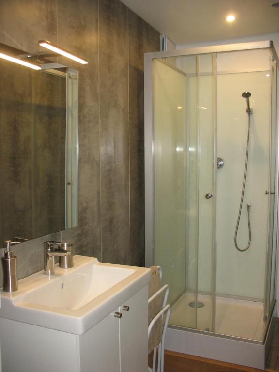 une salle de bain avec un lavabo et une douche dans l'établissement Type 2, Valenciennes centre, 40 m2, à Valenciennes