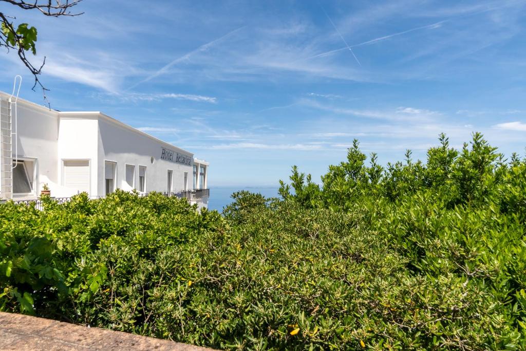 a white building with the ocean in the background at Hotel Bellavista in Anacapri