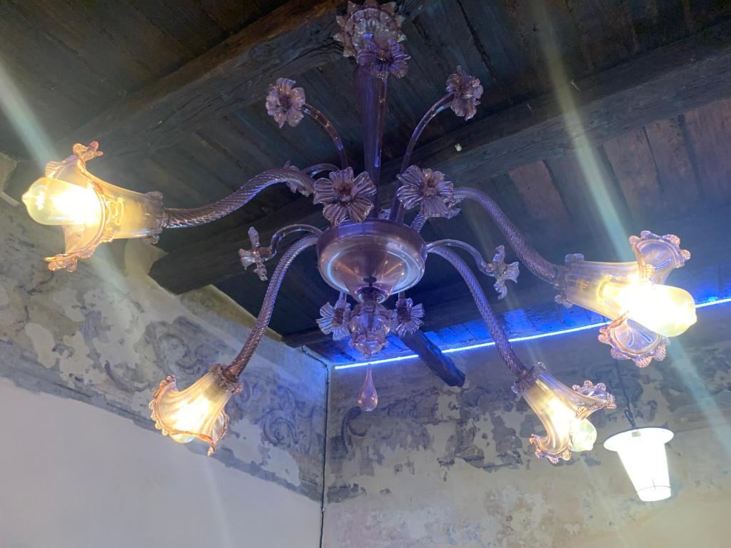 a chandelier with purple flowers on a ceiling at Casetta in Piazza in Nepi