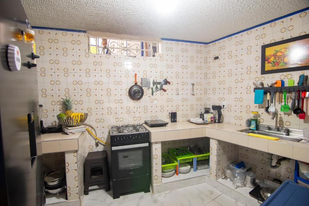 Kuchyň nebo kuchyňský kout v ubytování Antigua Hostal