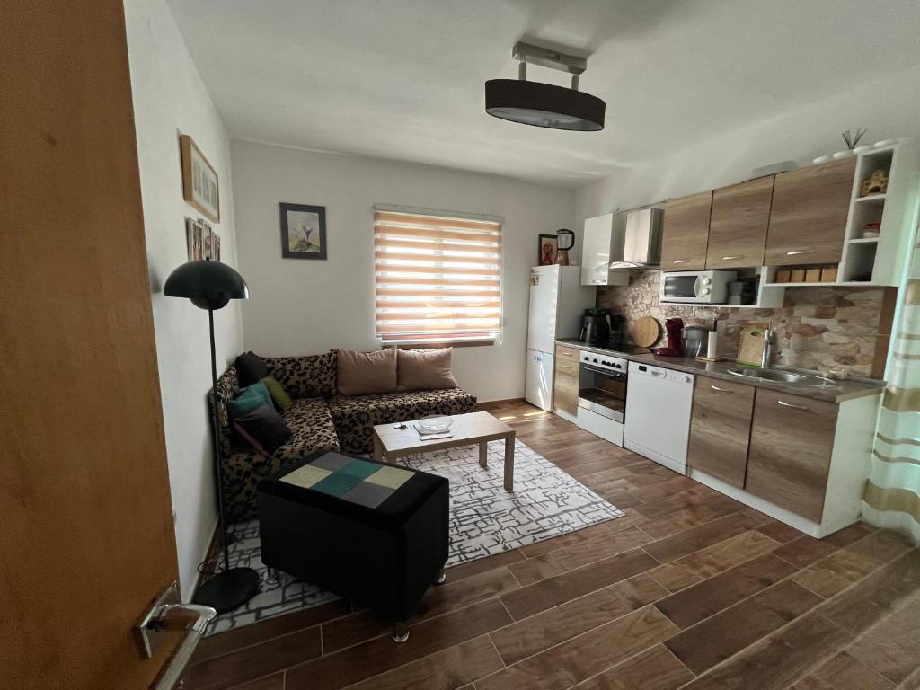 a living room with a couch and a table at Apartmani Žak in Pridraga