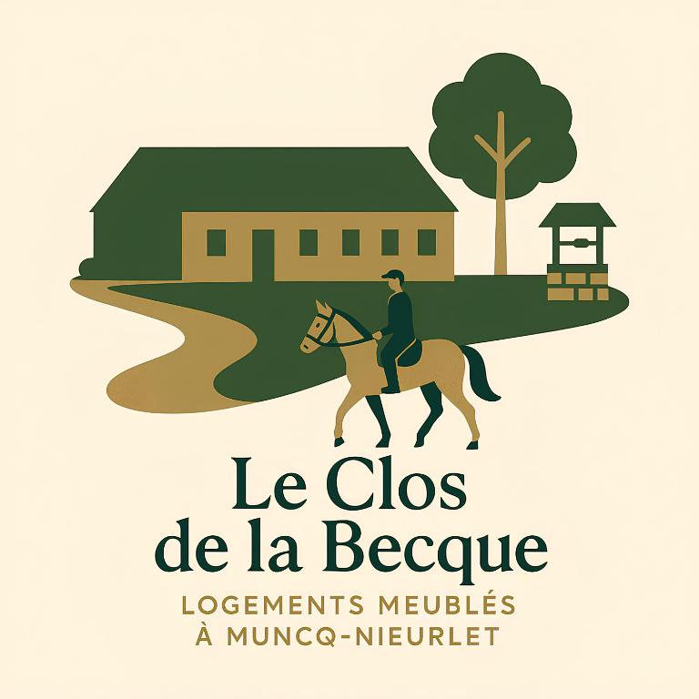 un homme faisant de l'équitation devant une maison dans l'établissement La ferme Le Clos de la Becque, à Muncq-Nieurlet
