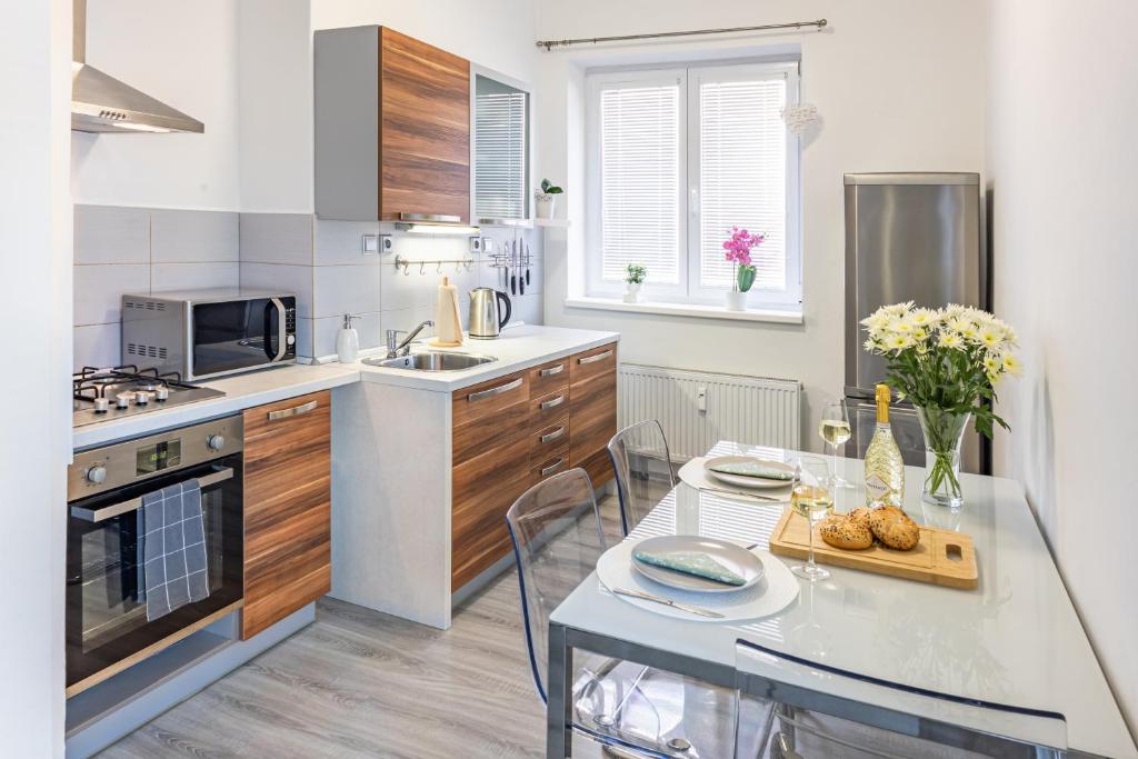 Kuchyň nebo kuchyňský kout v ubytování Apartmán v Srdci Náchoda