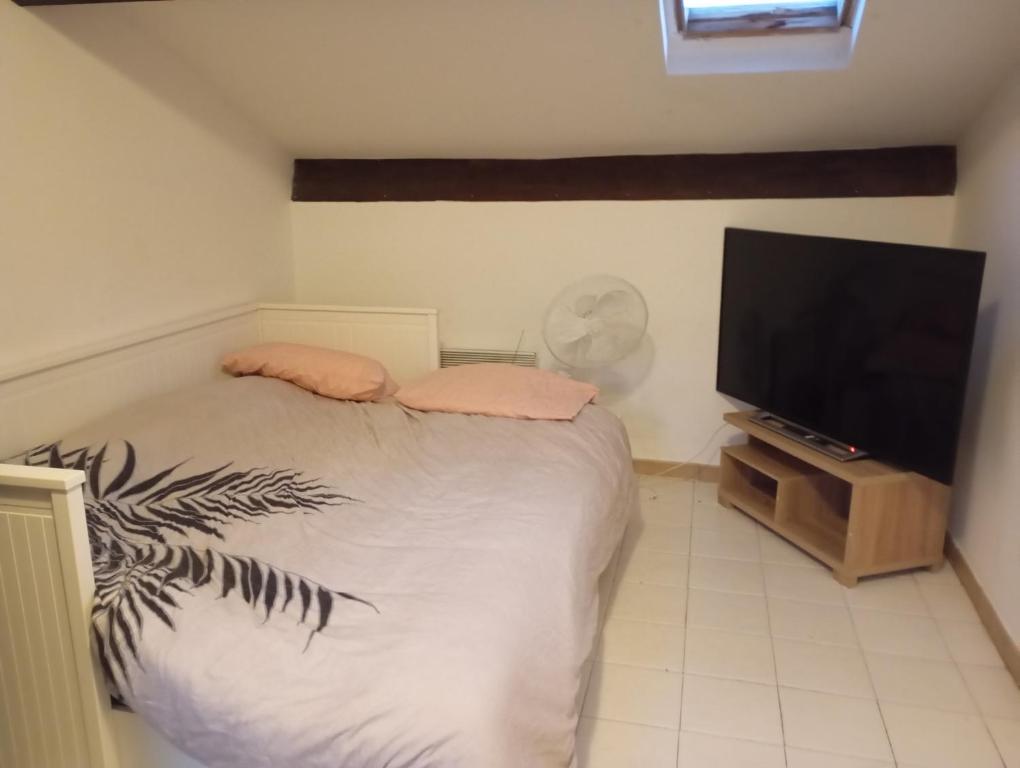 une chambre avec un lit et une télévision à écran plat dans l'établissement Appartement meublé 265, à Nice