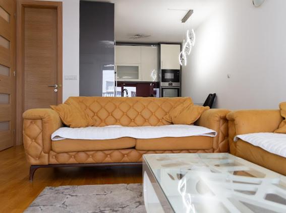 a living room with a couch and a table at Aylin Apartman in Sarajevo