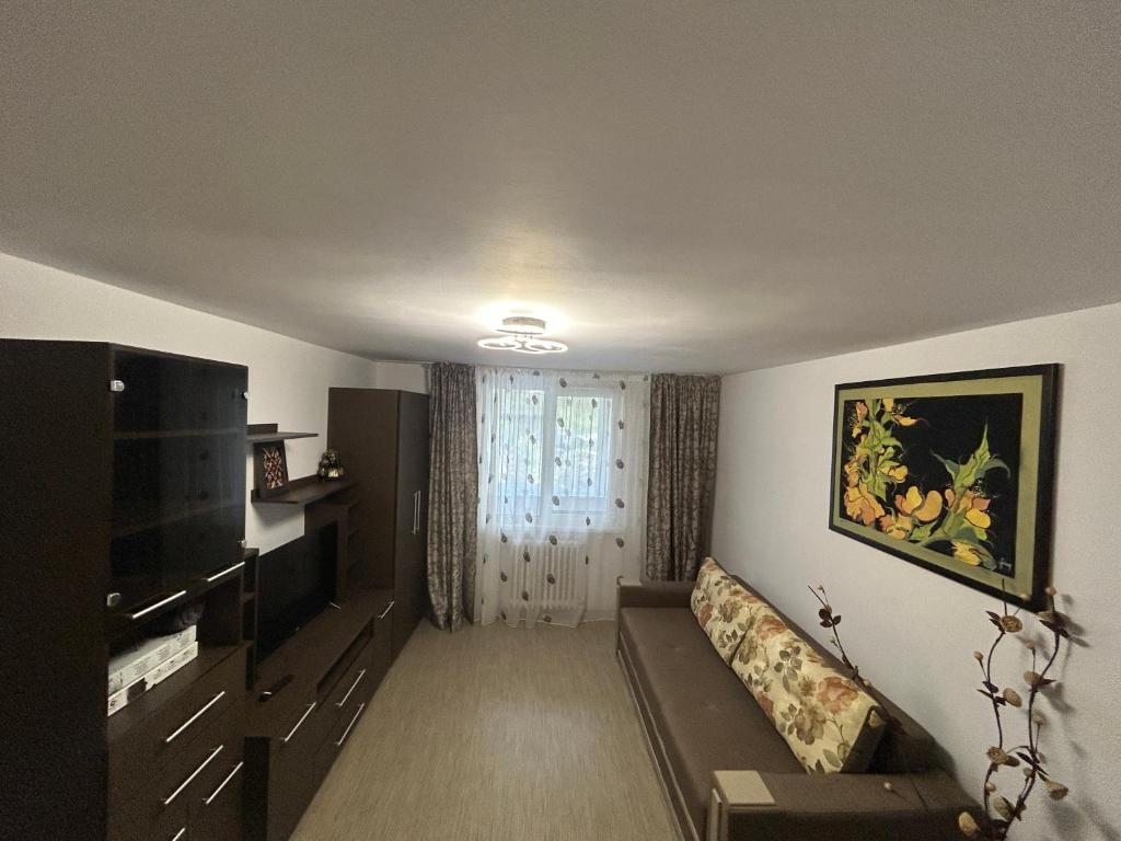 a living room with a couch and a television at Anto Apartment in Piatra Neamţ