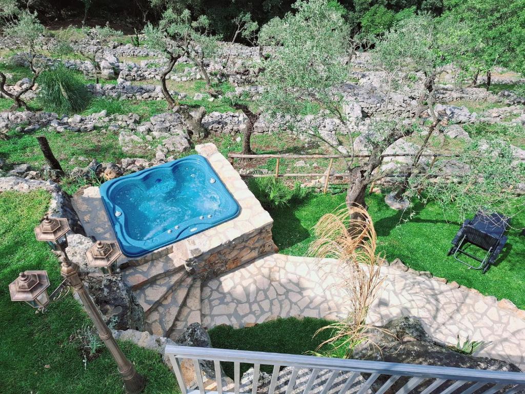 an overhead view of a swimming pool in a garden at B&B Luisana Rural Guesthouse in Sonnino