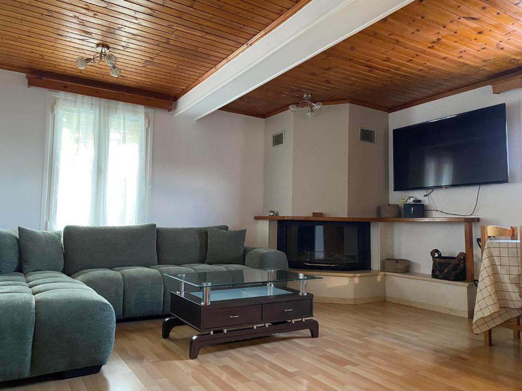 a living room with a couch and a tv at Casa en la Montaña in Kambitsáta