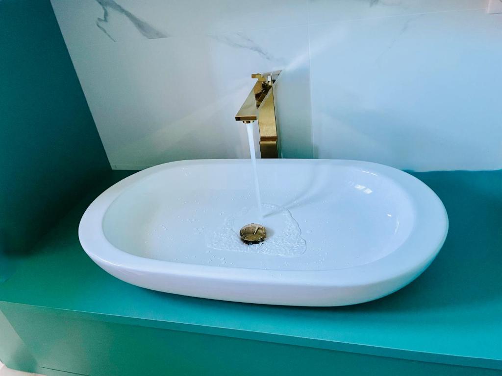 un évier avec une grenouille assise dans l'eau dans l'établissement chambresdusoleil, à Hoffen