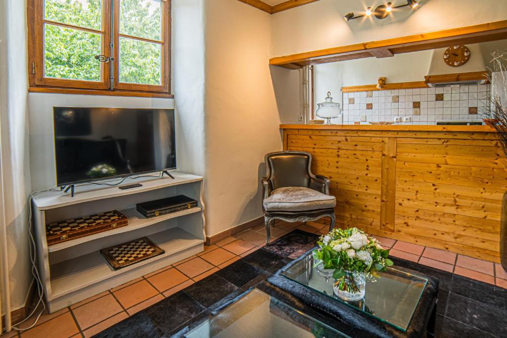 TV a/nebo společenská místnost v ubytování Hôtel Le Belvédère