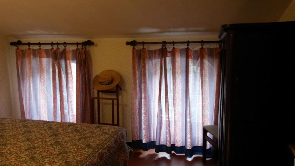 1 dormitorio con 1 cama y 2 ventanas grandes en Altrove, en Ne