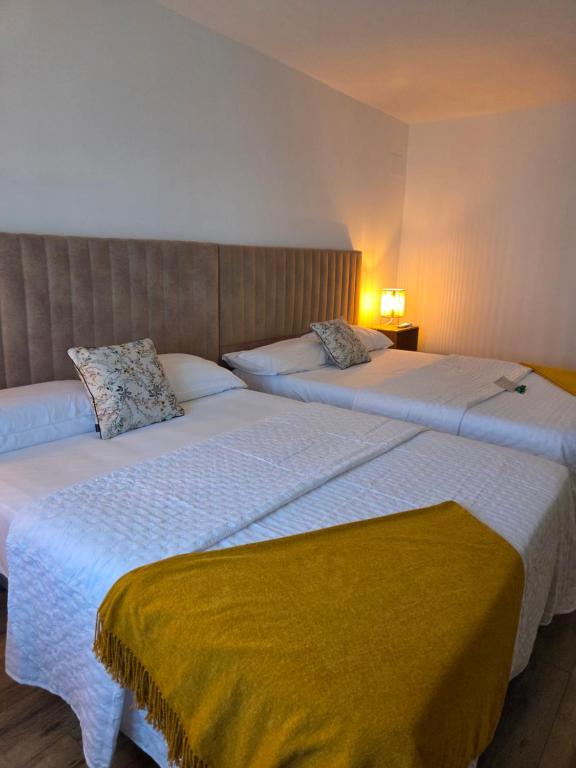two beds sitting next to each other in a room at Apartamentos La Vera de Gredos in Villanueva de la Vera