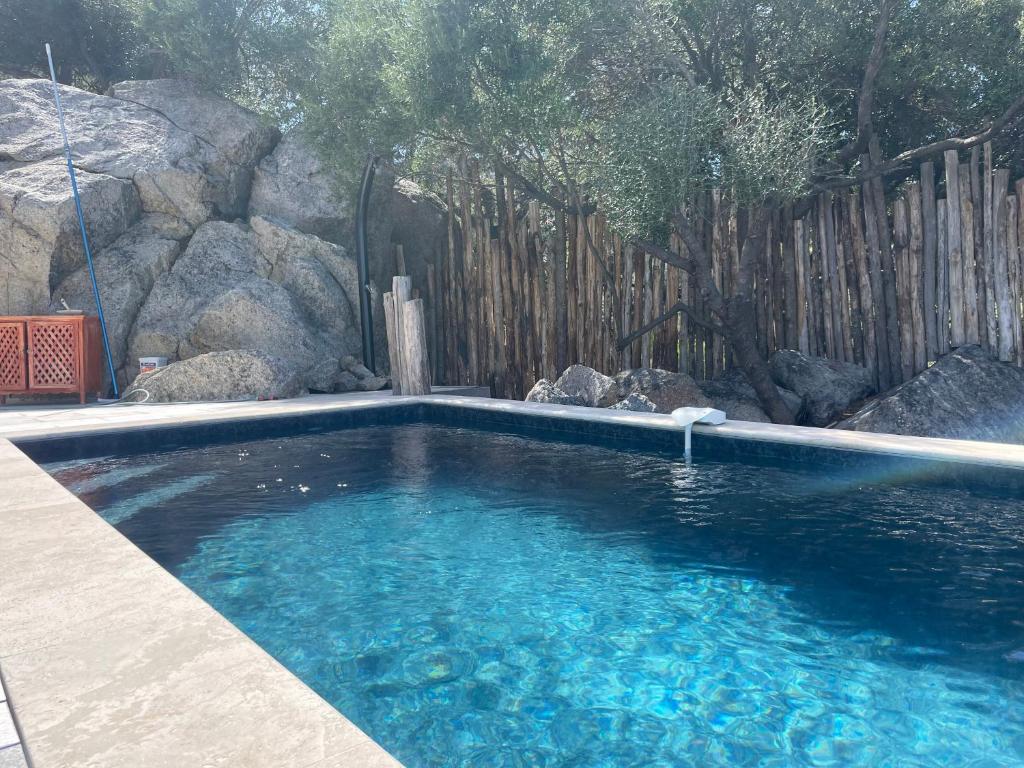 une piscine d'eau bleue et une clôture dans l'établissement Casa di l’alivi, à Santa-Reparata-di-Balagna