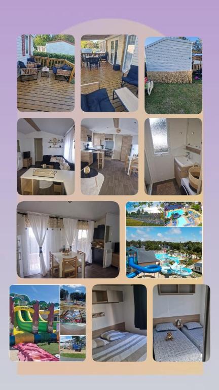 un collage de différentes images d'une pièce dans l'établissement Mobilhome chaleureux 8 couchages, à Pont-Aven