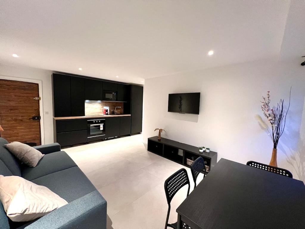 un salon avec un canapé et une table dans l'établissement 2 Pcs Plein Coeur Ville, Palace Festivals, Port Plages, à Cannes