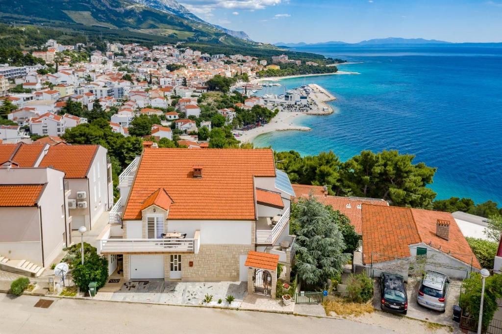 an aerial view of a town next to the water at Villa LeMar in Baška Voda