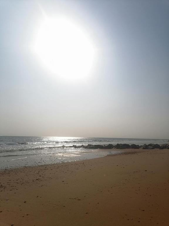 une plage vide avec l'océan en arrière-plan dans l'établissement Mobil-home bord de plage à Saint-Hilaire-de-Riez, à Saint-Hilaire-de-Riez