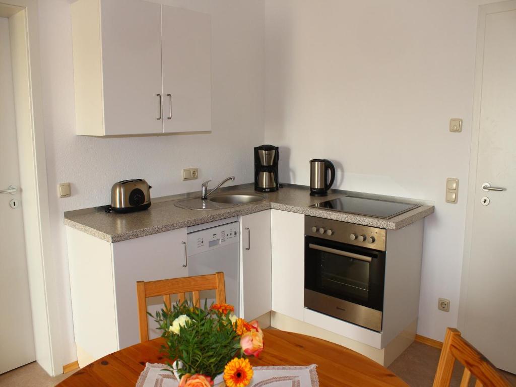 Kuchyň nebo kuchyňský kout v ubytování Cosy Apartment in Weißig with Garden