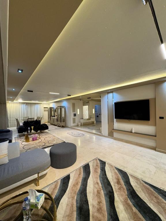 a living room with a couch and a flat screen tv at Cety abartment hotel in Giza