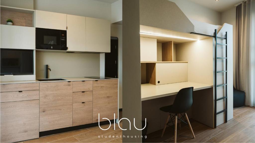 Kuchyň nebo kuchyňský kout v ubytování BLAU Student Housing - Students Only