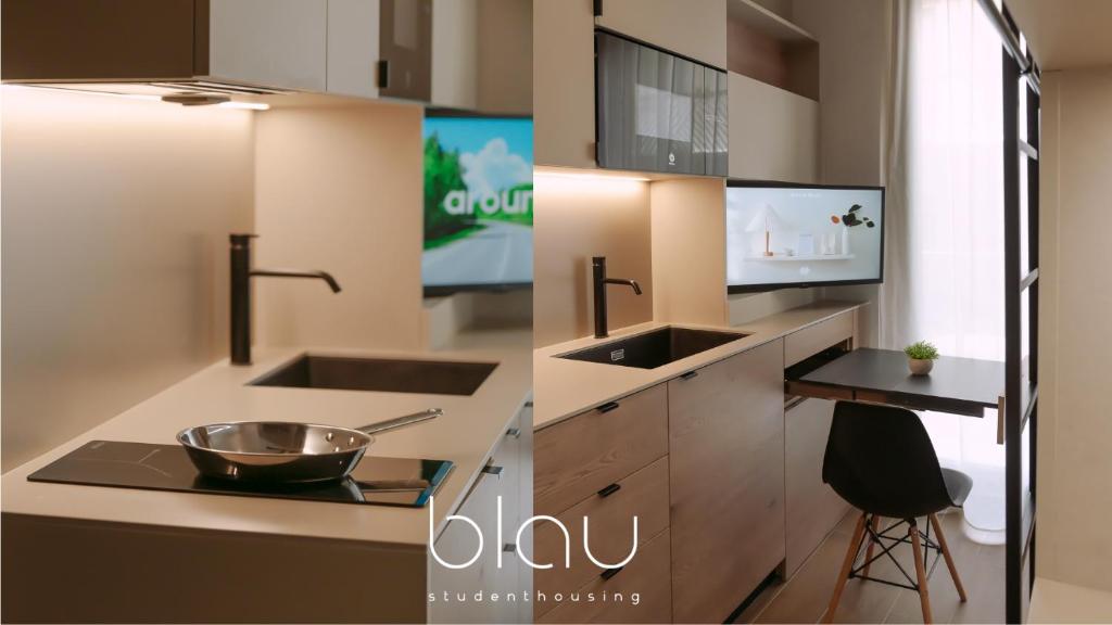 Kuchyň nebo kuchyňský kout v ubytování BLAU Student Housing - Students Only