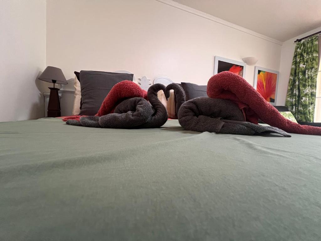 Postel nebo postele na pokoji v ubytování cœur d hibiscus P&V