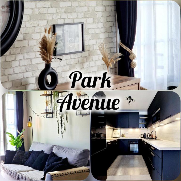 un collage de photos d'un salon et d'un appartement dans l'établissement Park' Avenue Cocon pour 6 personnes à Disneyland, à Serris