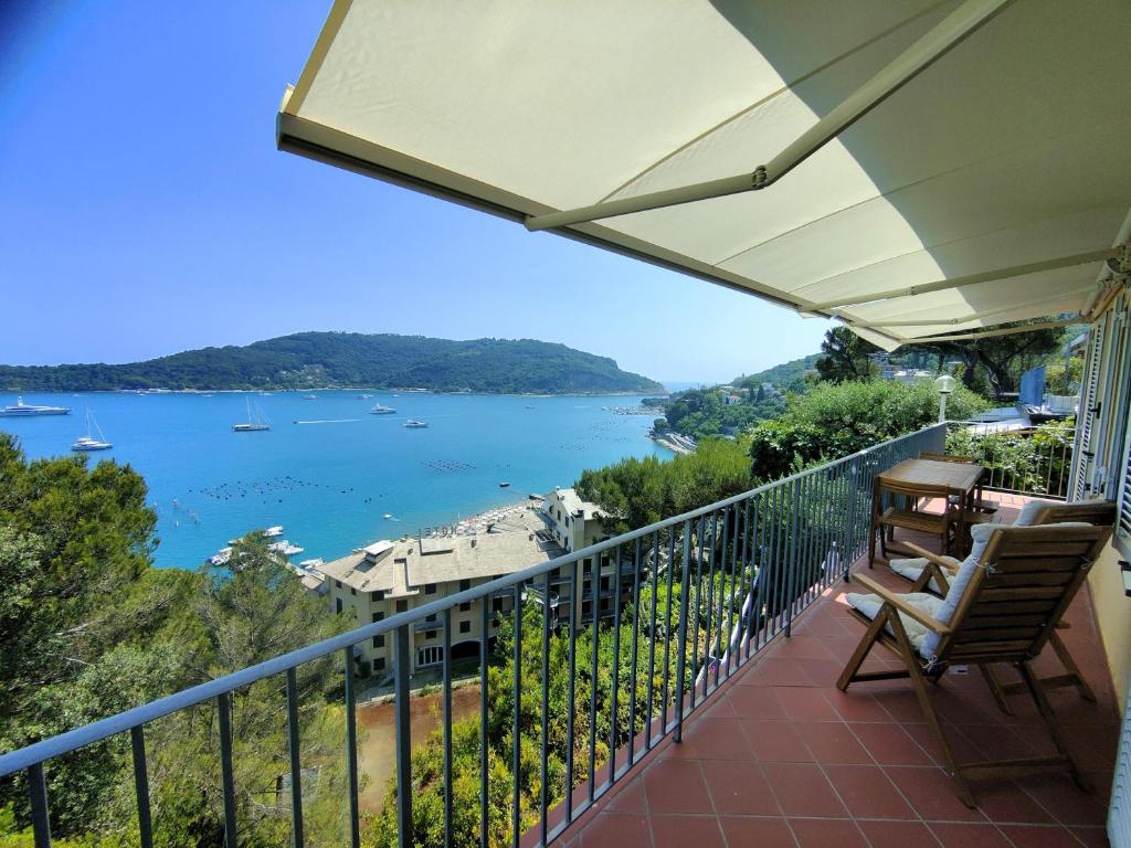 a balcony with a view of the water at Iride in Portovenere