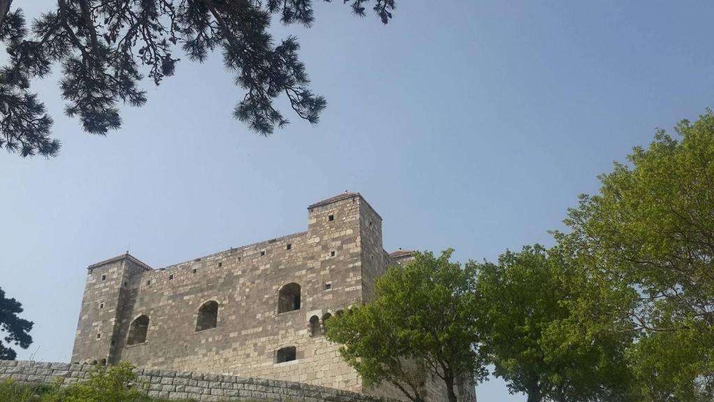 a large stone building with trees in the foreground at Jasmina in Senj