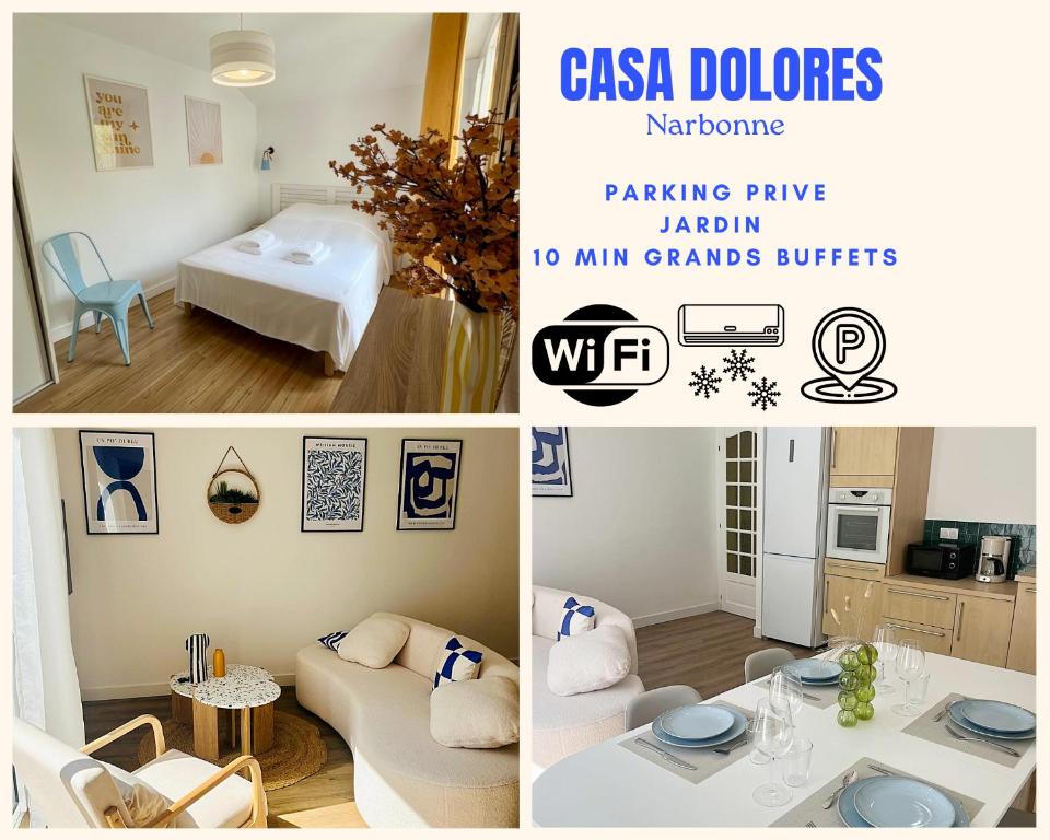 Ένα ή περισσότερα κρεβάτια σε δωμάτιο στο Casa Dolorès parking, jardin, Gds Buffets 10 min