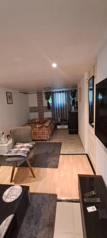 - un salon avec un canapé dans l'établissement Studio indépendant - chambre privé confortable & tv canal plus, à Goussainville