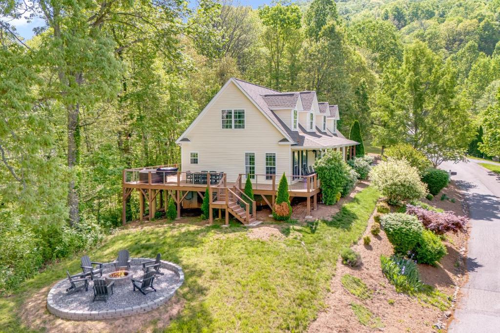 an aerial view of a house with a deck at Lauren Peak by Carolina Mornings in Candler