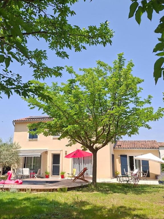 une maison avec un arbre devant dans l'établissement Maison de lumiere et de joie, à Vaison-la-Romaine
